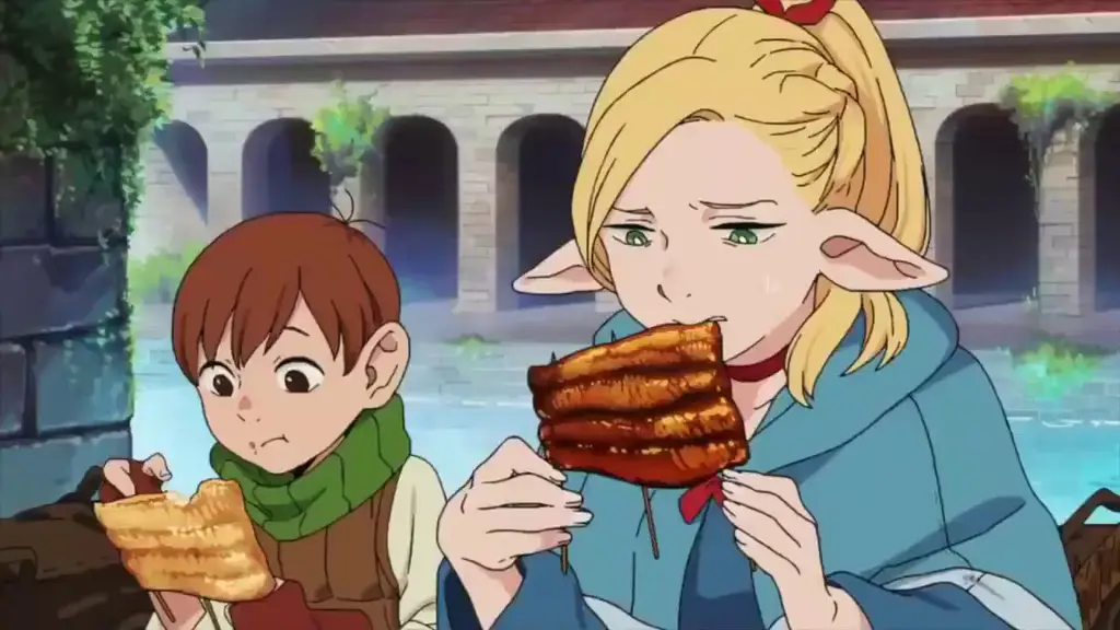 Karakter-karakter dalam anime Delicious in Dungeon dengan ekspresi yang beragam