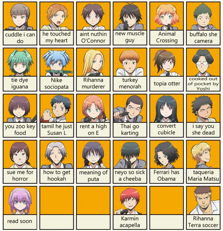 Para siswa dan guru di Ansatsu Kyoushitsu Gambar para karakter utama Ansatsu Kyoushitsu