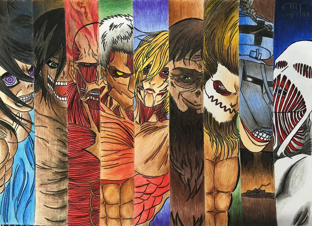 Gambar para Titan yang menakutkan dalam anime Shingeki no Kyojin