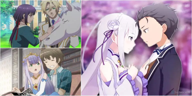 Pasangan anime isekai romantis yang sedang berpelukan Pasangan anime isekai romantis