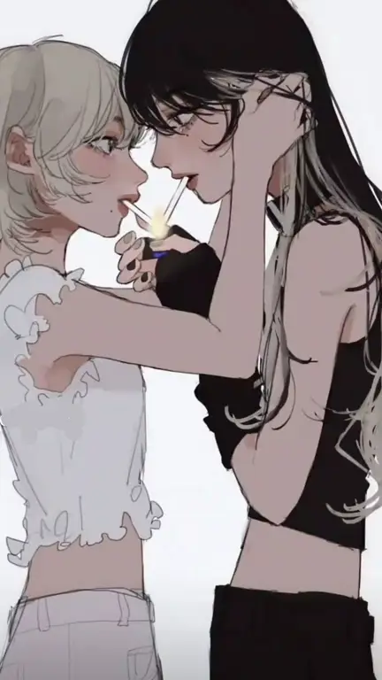 Ilustrasi pasangan anime lesbian