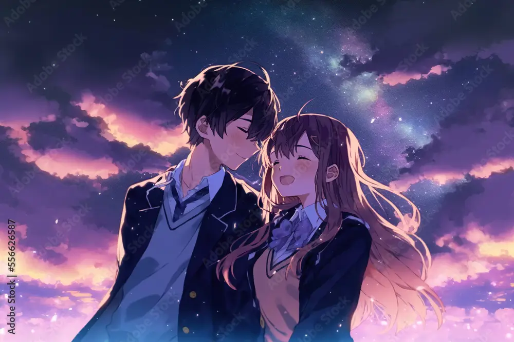 Ilustrasi pasangan anime romantis