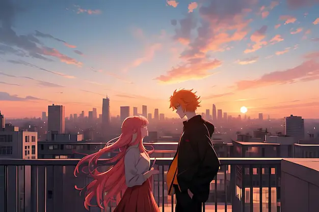 Ilustrasi pasangan anime romantis