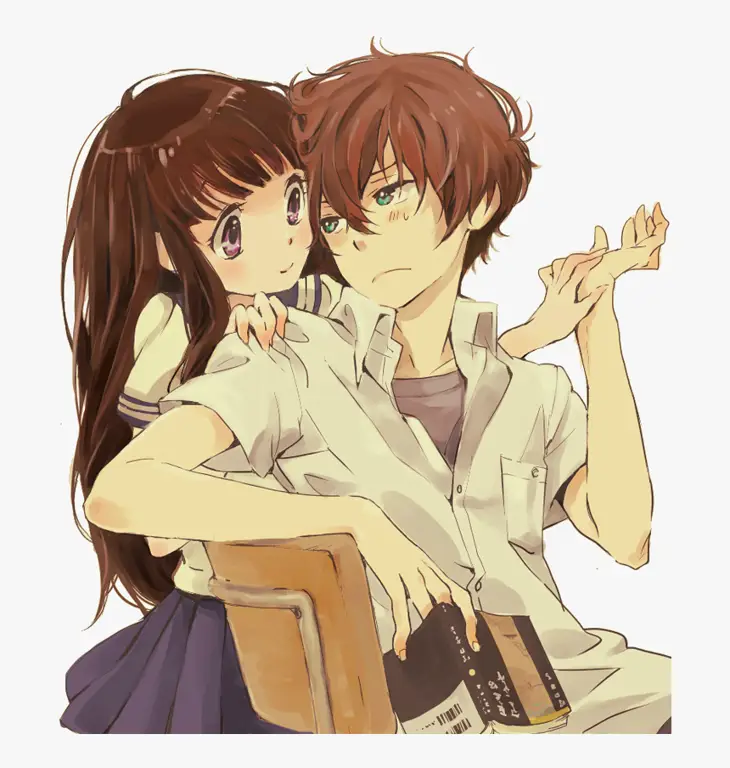 Gambar sketsa pasangan anime boy dan girl