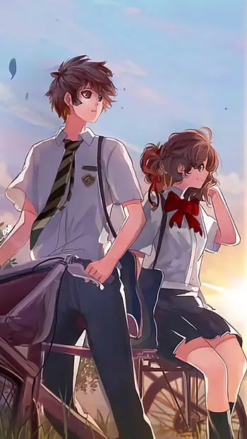 Gambar pasangan anime lucu dengan seragam sekolah