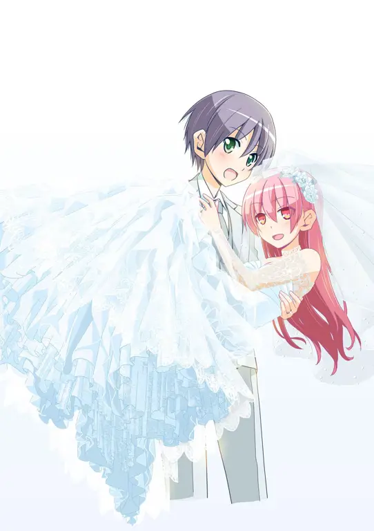 Pasangan pengantin baru yang menggemaskan Nasa dan Tsukasa dalam anime Tonikaku Kawaii