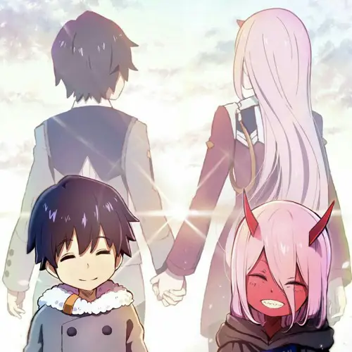 Gambar Zero Two dan Hiro dari Darling in the Franxx