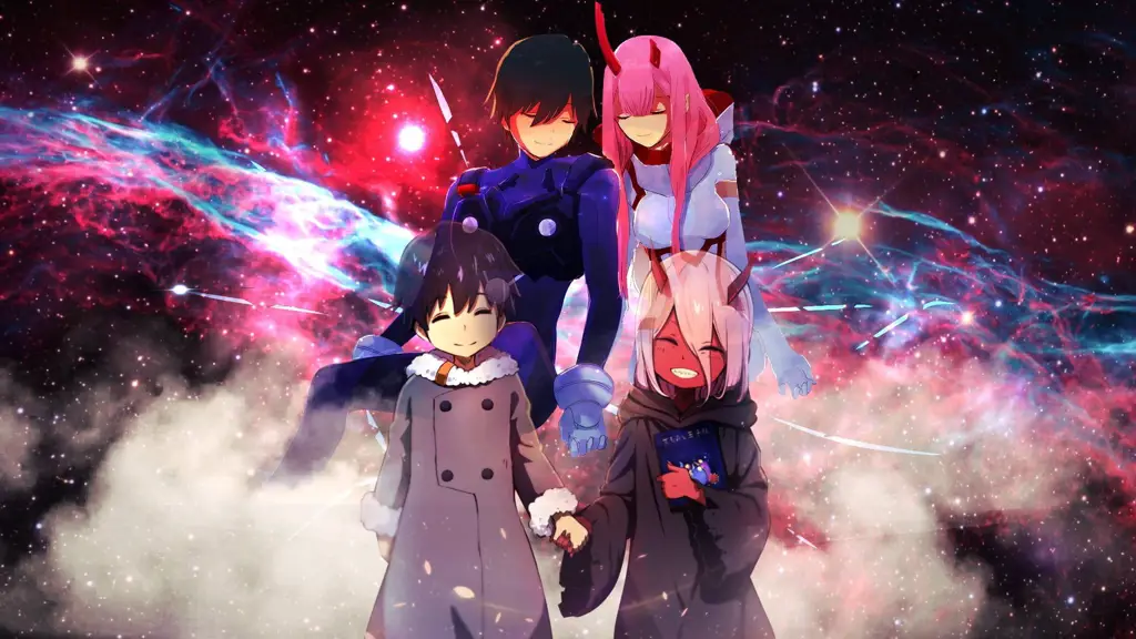 Gambar Zero Two dan Hiro dari Darling in the Franxx