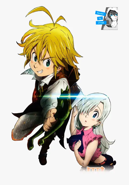 Gambar Meliodas dan Elizabeth, dua karakter utama dalam Nanatsu no Taizai