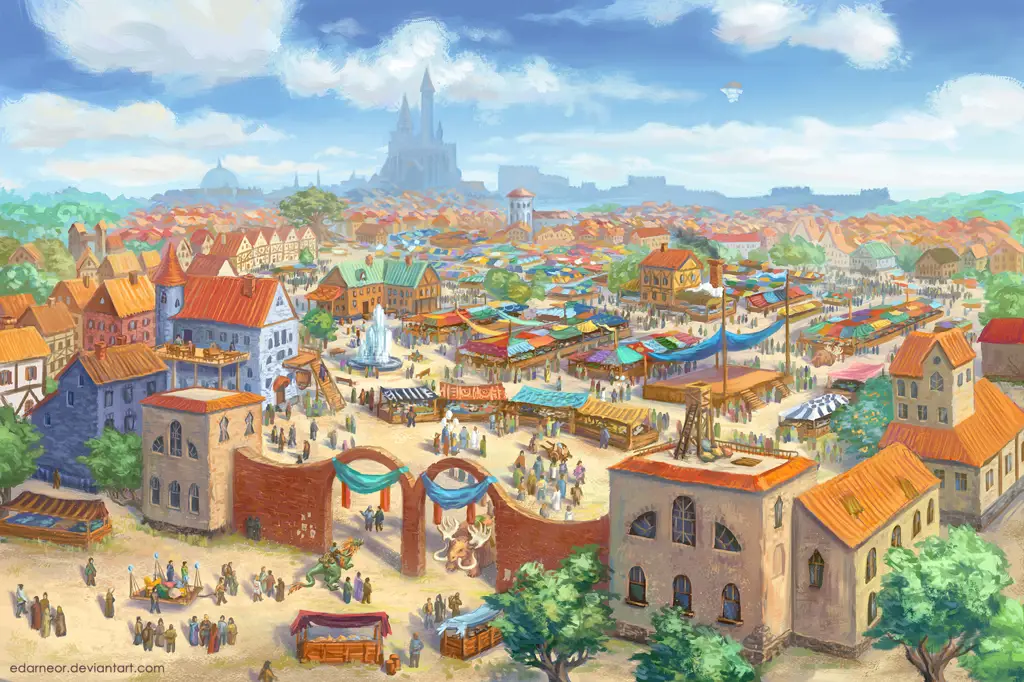 Gambar pasar kota ajaib di anime isekai