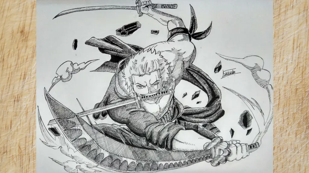 Pelatihan Keras Zoro Gambar montase pelatihan Zoro di One Piece