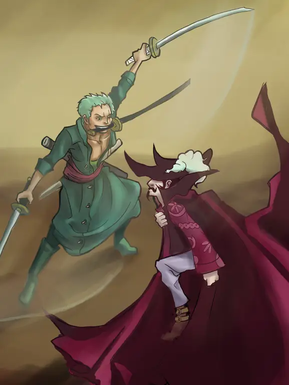 Zoro berlatih dengan Mihawk