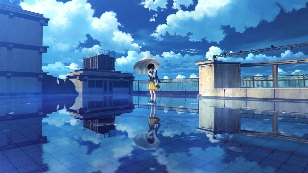 Gambar pemandangan anime yang indah dengan air