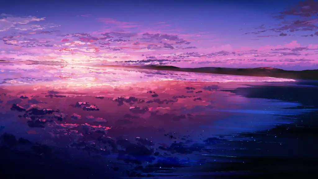 Pemandangan alam yang indah dari dunia fantasi di film Pemandangan indah dari dunia anime Tensei Shitara Slime Datta Ken