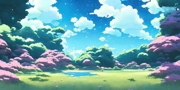 Pemandangan anime bergaya low poly