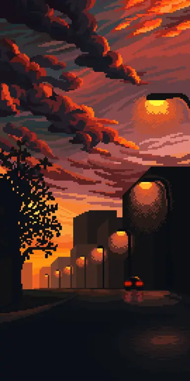 Pemandangan alam bergaya pixel art anime