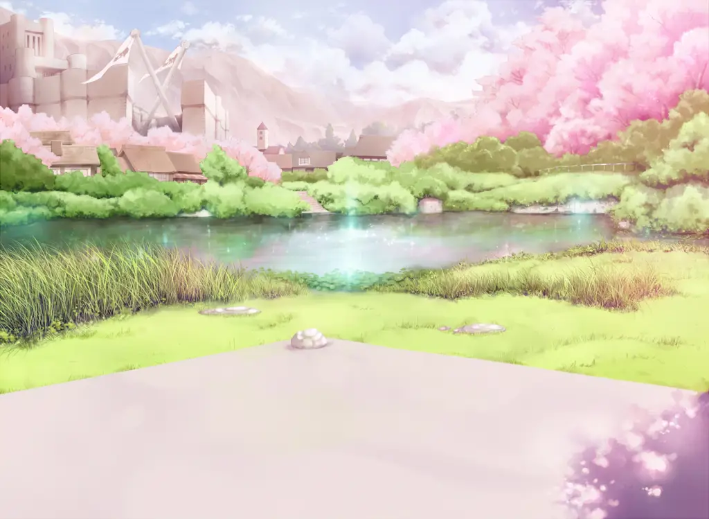 Gambar pemandangan anime dengan bunga sakura