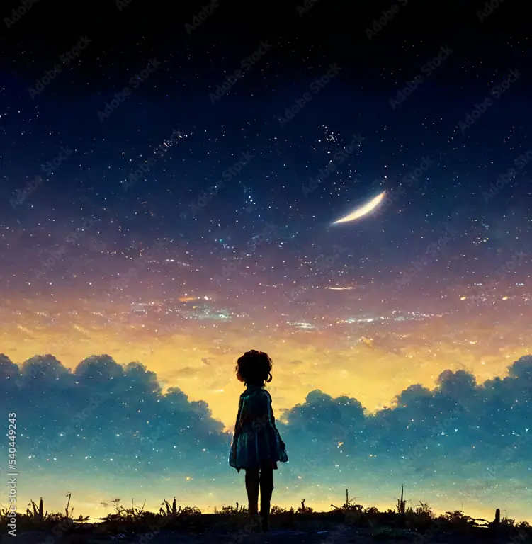 Gambar pemandangan anime siluet langit malam