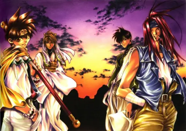 Gambar pemandangan indah dalam anime Saiyuki.