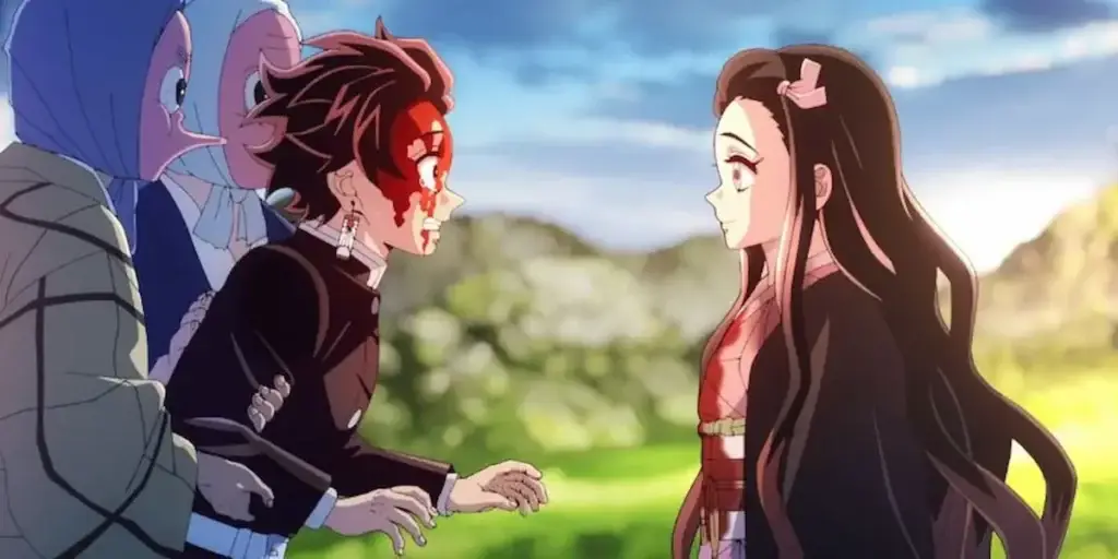 Gambar pemandangan desa di Kimetsu no Yaiba season 3