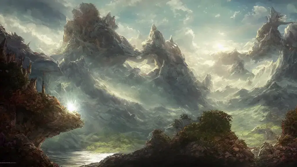 Pemandangan Dunia Fantasi yang Menakjubkan Gambar pemandangan dunia fantasi yang terinspirasi dari manga Tsuki ga Michibiku Isekai Douchuu