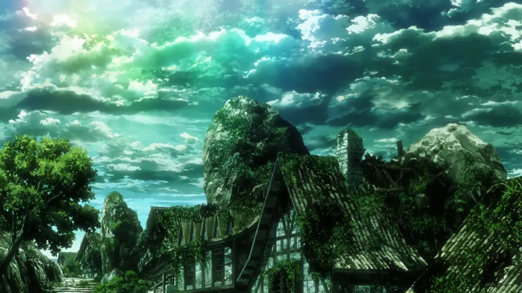 Pemandangan epik dari dunia Attack on Titan Pemandangan dalam Attack on Titan