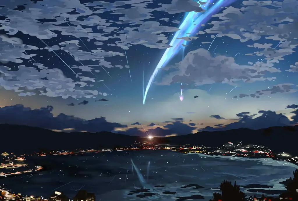 Gambar pemandangan indah dalam anime Kimi no Na Wa.