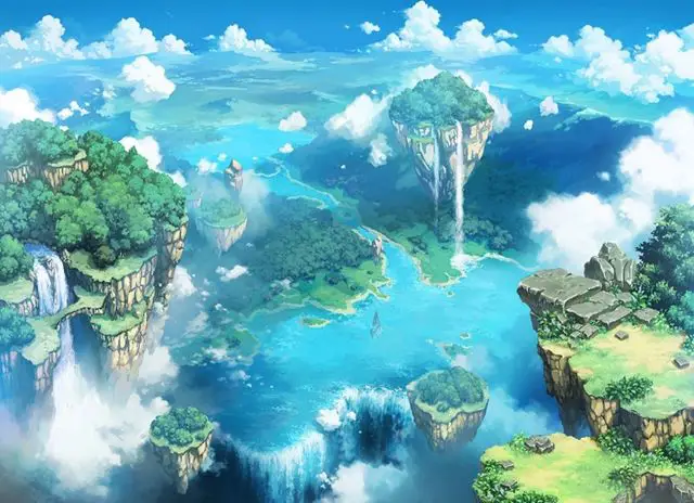 Pemandangan indah dunia fantasi dalam anime isekai Pemandangan dunia fantasi anime