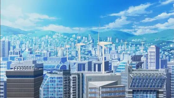Pemandangan kota Academy City Gambar pemandangan kota Academy City yang futuristik