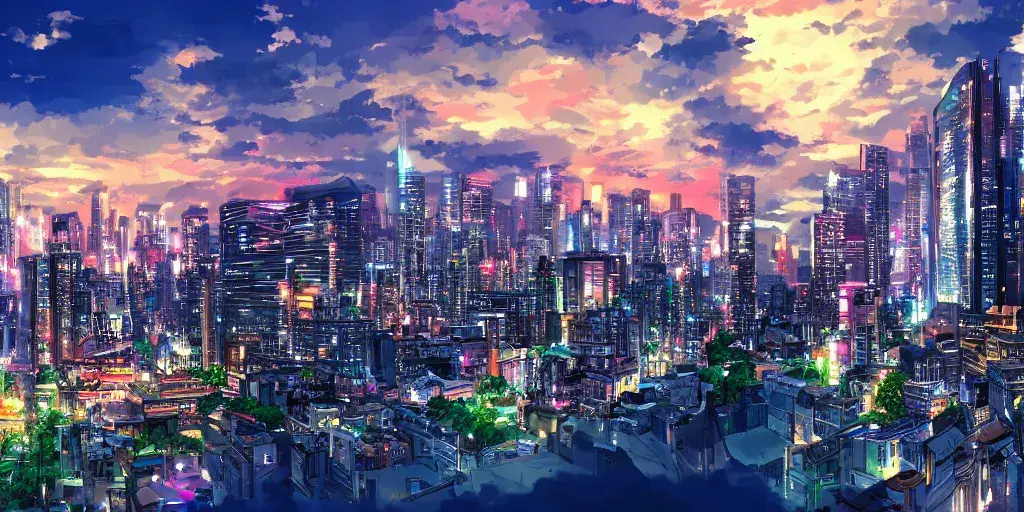 Gambar pemandangan kota bergaya anime Korea