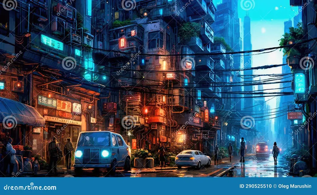 Ilustrasi pemandangan kota cyberpunk