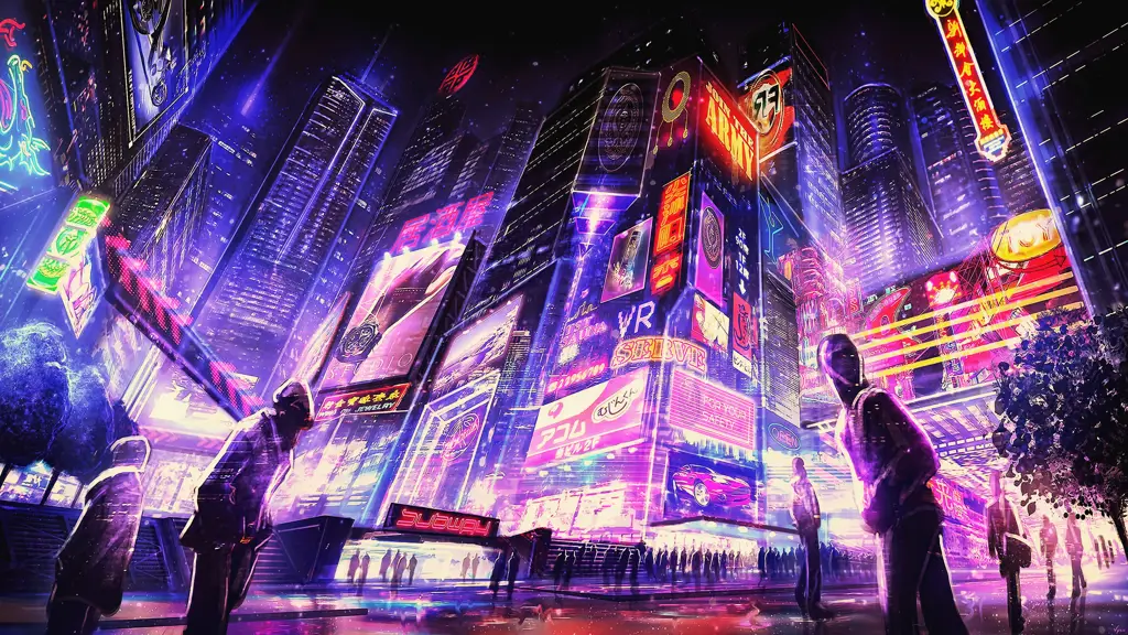 Gambar pemandangan kota cyberpunk yang futuristik