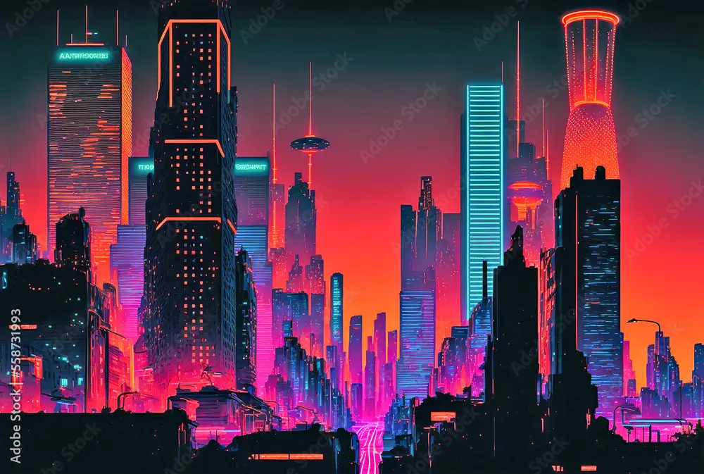 Gambar pemandangan kota futuristik bergaya cyberpunk