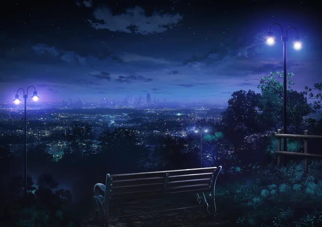 Pemandangan langit malam yang indah di anime