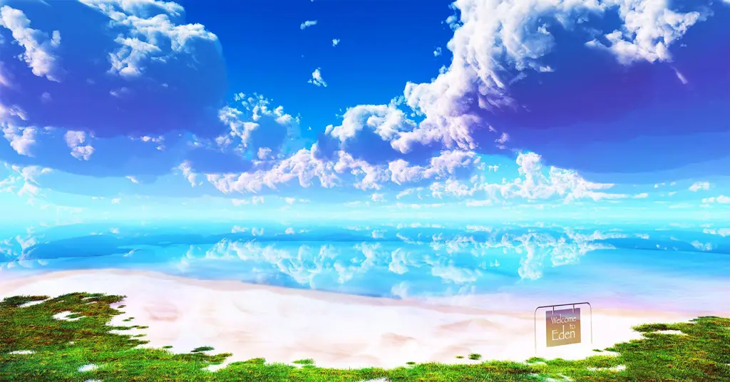 Ilustrasi pemandangan musim panas di pantai dengan karakter anime