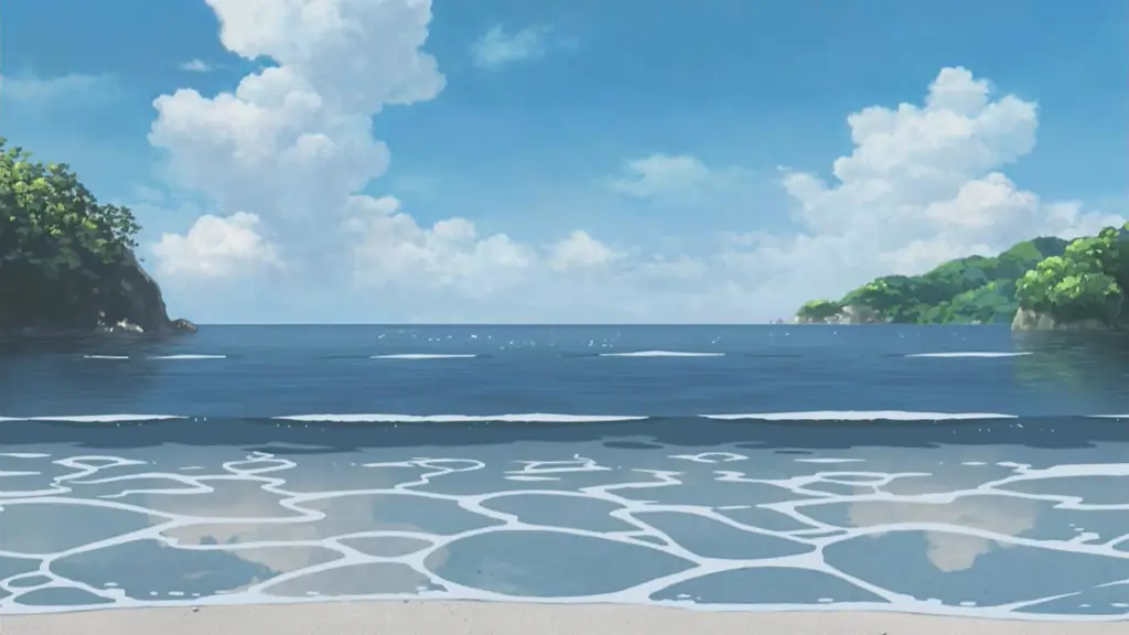 Ilustrasi pemandangan pantai yang lucu dengan karakter anime