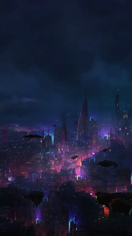 Gambar pemandangan kota futuristik ala cyberpunk dalam anime