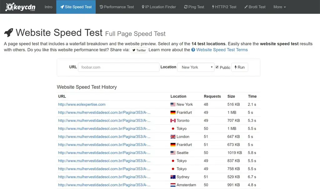 Uji kecepatan situs web