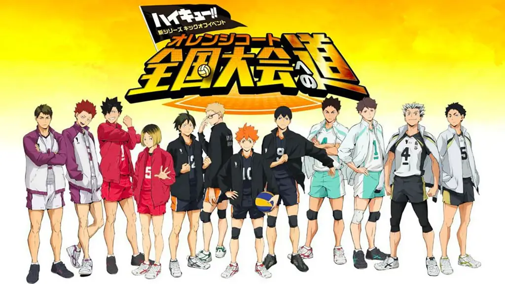 Gambar para karakter Haikyuu merayakan kemenangan