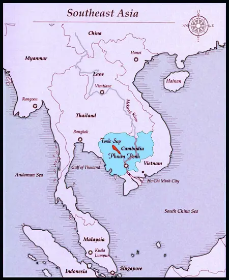 Peta perbandingan geografis Laos dan Kamboja yang menunjukkan perbedaan topografi dan fitur geografis utama.