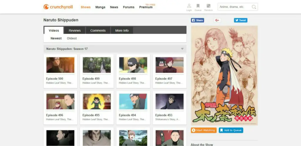 Tabel perbandingan platform streaming Naruto Shippuden