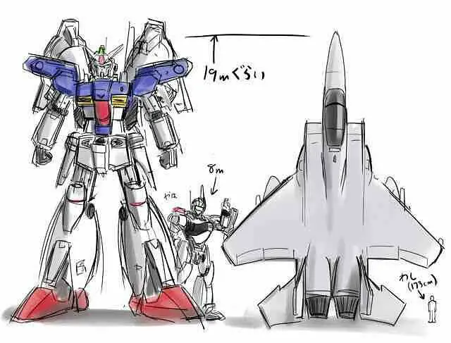 Gambar perbandingan antara Gundam asli dan Gundam The Origin