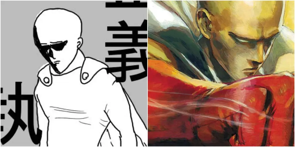 Perbandingan gambar One Punch Man versi webcomic dan manga