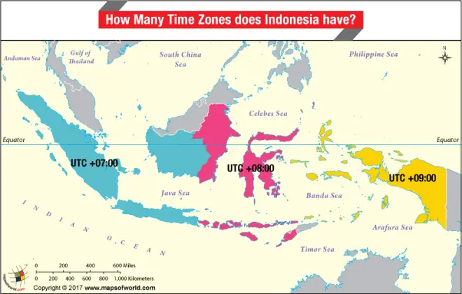 Peta zona waktu Indonesia dan Kamboja