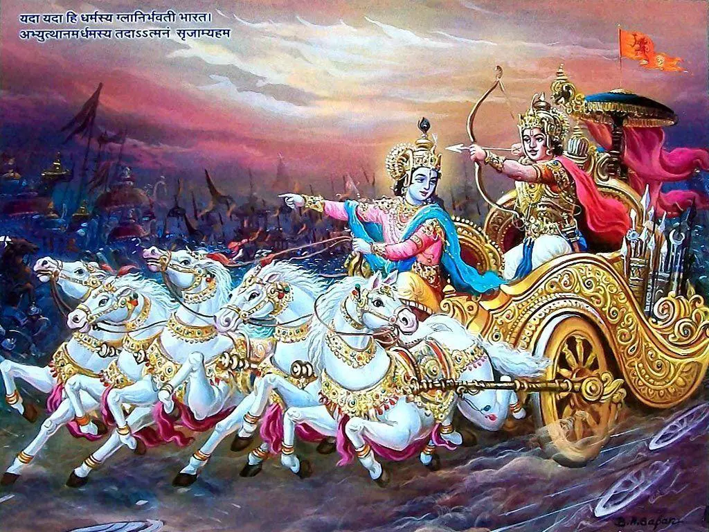 Krishna dan Arjuna berdiskusi