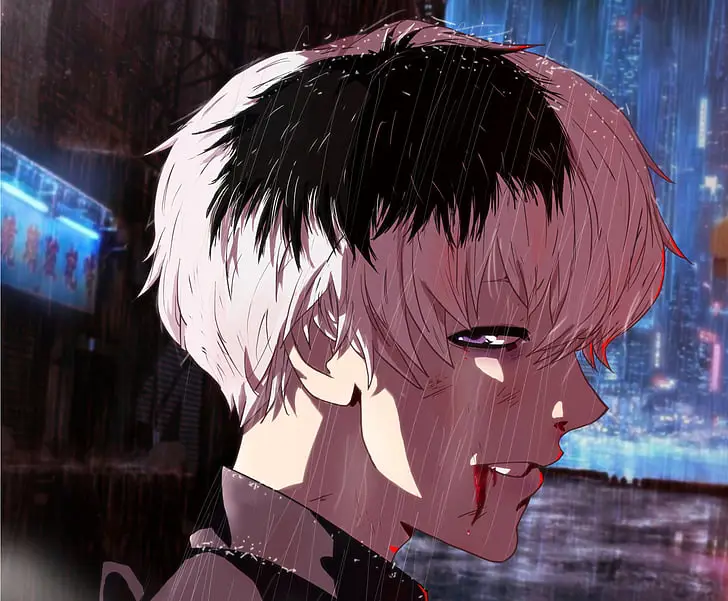 Gambar yang menggambarkan perjuangan emosional Haise Sasaki antara identitasnya sebagai Haise dan Ken Kaneki.