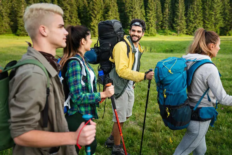 Sekelompok teman sedang mendaki gunung