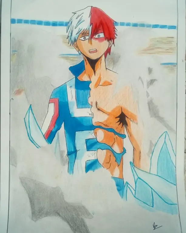 Gambar Shoto Todoroki yang menunjukkan perkembangan karakternya