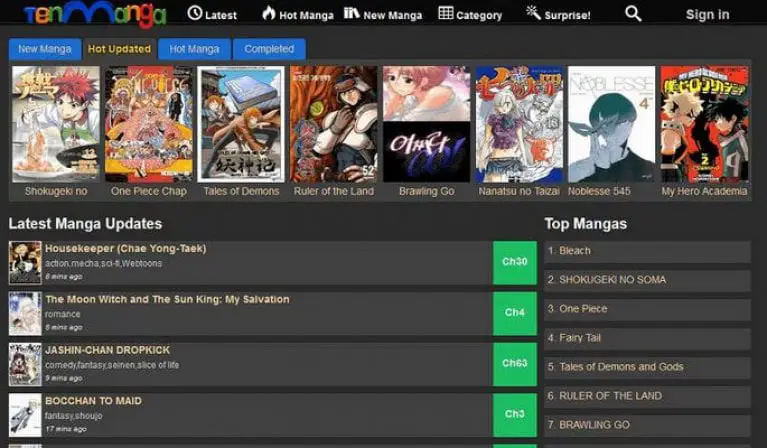 Koleksi manga yang tertata rapi pada sebuah situs web