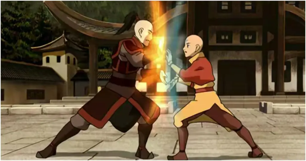 Gambar Aang dan Zuko berpose bersama